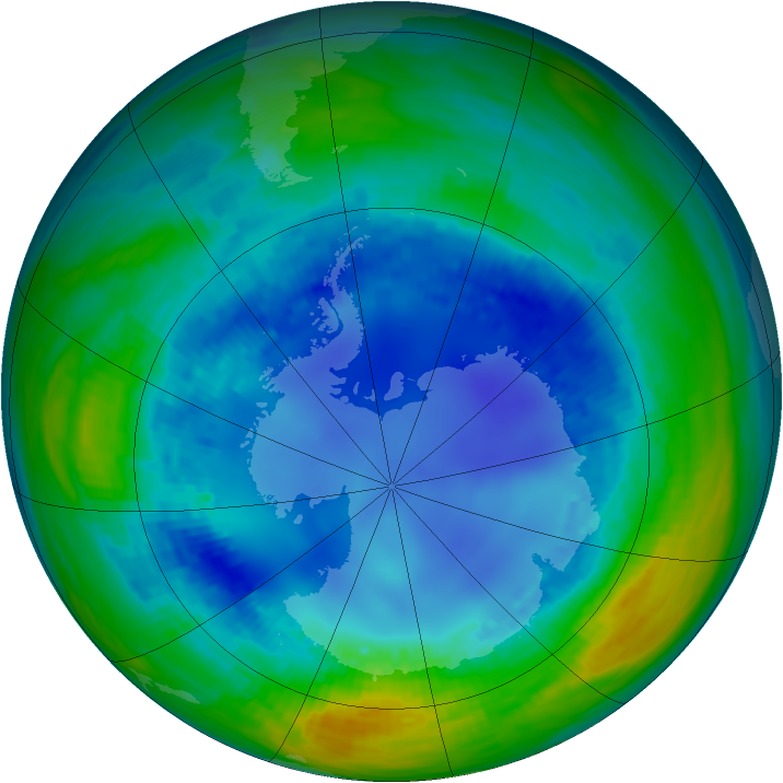 Antarctic ozone map for 16 August 1993